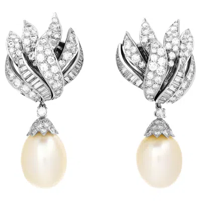 Pre-owned David Webb South Sea Pearl And Diamond Flame Earrings In Platinum In Red