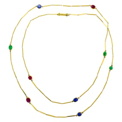 Pre-owned David Webb Station Necklace Cabochon 18k Gold Vintage Estate Jewelry In Multi