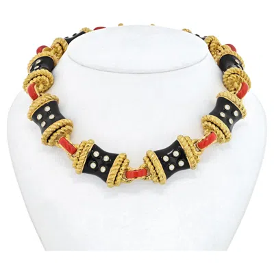 Pre-owned David Webb Stud Diamond And Black Enamel Necklace