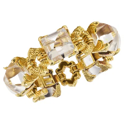 Pre-owned David Webb Sugarloaf Rock Crystal And 18k Gold Bracelet In Multi