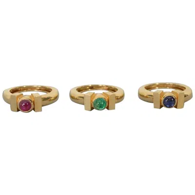 Pre-owned David Webb Trio Of Gemstone Rings In Multi