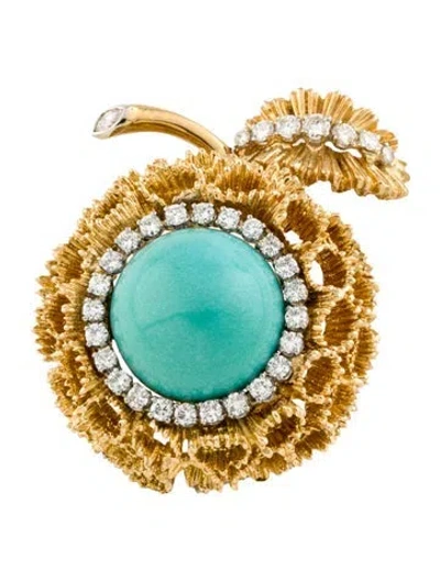 Pre-owned David Webb Turquoise & Diamond Brooch Pendant In Multicolor