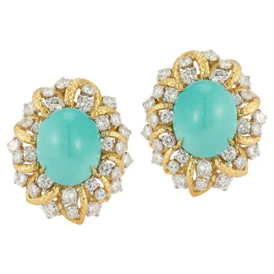 Pre-owned David Webb Turquoise And Diamond Earrings By  In Multi