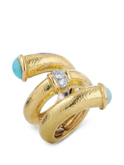 David Webb Turquoise And Diamond Pipe Ring In Gold