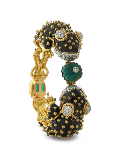 David Webb Twin Frog Emerald And Diamond Bracelet In Gray