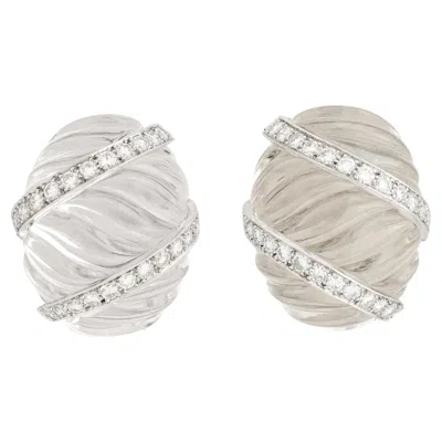 Pre-owned David Webb Twisted Carved Crystal And Diamond Earrings In Multiple