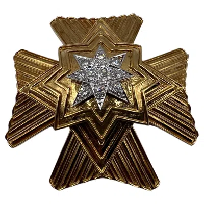 Pre-owned David Webb Unique  Vintage Gold Maltese Crosee Brooch In Multi