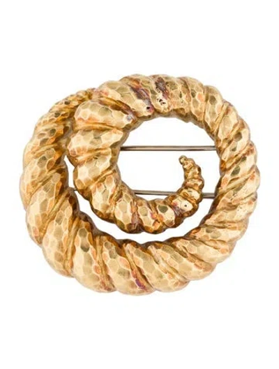 Pre-owned David Webb Vintage 18k Hammered Swirl Brooch In Multi