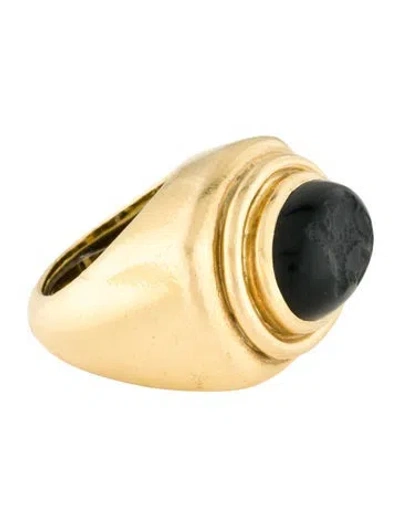 Pre-owned David Webb Vintage 18k Nephrite Intaglio Cocktail Ring In Multi
