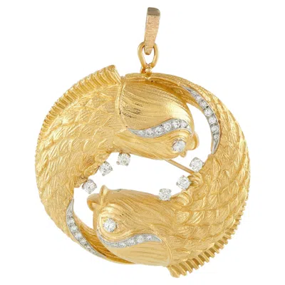 Pre-owned David Webb Vintage 18k Yellow Gold 1.50ct Diamond Fish Pendant Brooch