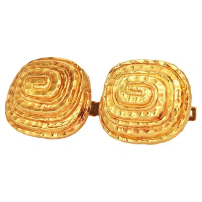 Pre-owned David Webb Vintage 18k Yellow Gold Spiral Greek Pattern Large Cufflinks