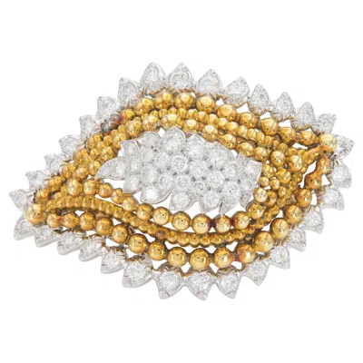 Pre-owned David Webb Vintage 1950s  Gold And 6.50 Carat Diamond Leaf Brooch In Multi