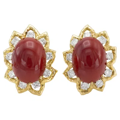 Pre-owned David Webb Vintage 1960s  Coral And Diamond Earrings In Red