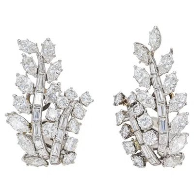 Pre-owned David Webb Vintage 1960s  Diamond Leaf Earrings In Multi