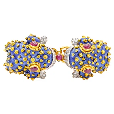 Pre-owned David Webb Vintage 1960s  Double Headed Frog Bracelet In Multi