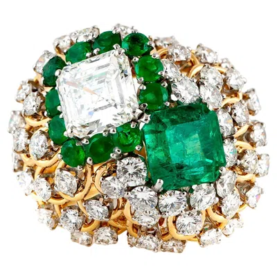 Pre-owned David Webb Vintage 1960s  Emerald And Diamond Ring In Green