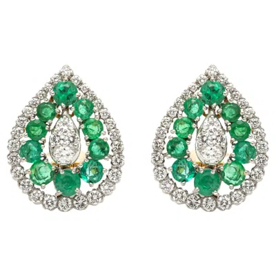 Pre-owned David Webb Vintage 1960s  Emerald Diamond Earrings In Green