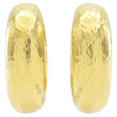 Pre-owned David Webb Vintage 1960s  Hammered Gold Hoop Earrings In Multi