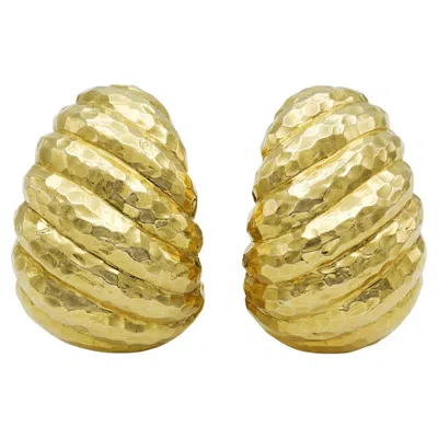 Pre-owned David Webb Vintage 1960s  Hammered Gold Shrimp Earrings In Multi