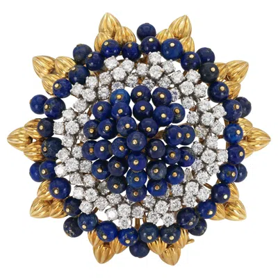 Pre-owned David Webb Vintage 1960s  Lapis, Diamond & Gold Brooch In Multi