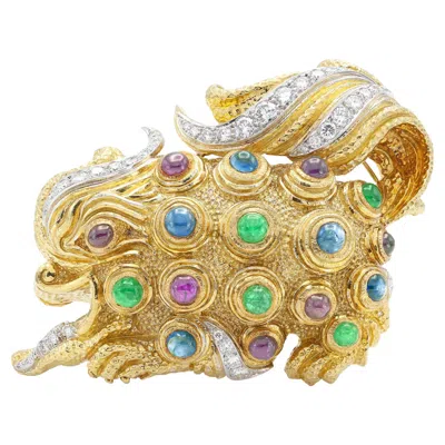 Pre-owned David Webb Vintage 1960s  Multi-gem Fu Dog Brooch
