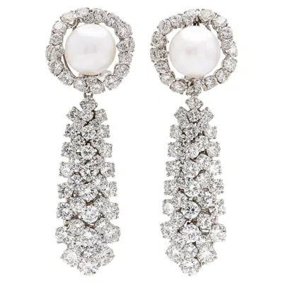 Pre-owned David Webb Vintage 1960s  Pearl And Detachable Bombe Diamonds Dangle Earrings In Multi