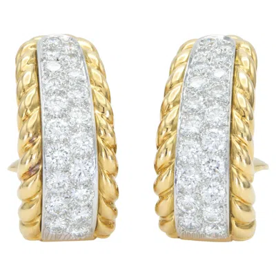 Pre-owned David Webb Vintage 1970s  5.00 Carat Diamond And Gold Rope Hoop Earrings In Multi