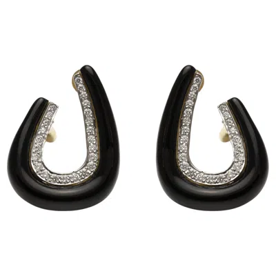 Pre-owned David Webb Vintage 1970s  Black Enamel Diamond Earrings