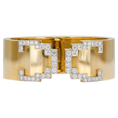 Pre-owned David Webb Vintage 1970s  Gold And Diamond Cuff Bracelet In Multi
