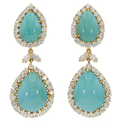 Pre-owned David Webb Vintage 1970s  Turquoise And Diamond Detachable Dangle Earrings In Multi