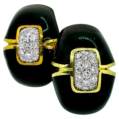 Pre-owned David Webb Vintage  18k Gold Black Enamel And Diamond Earrings