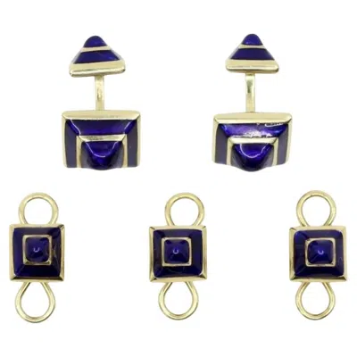 Pre-owned David Webb Vintage  18k Gold Enamel Cufflink Set In Multi