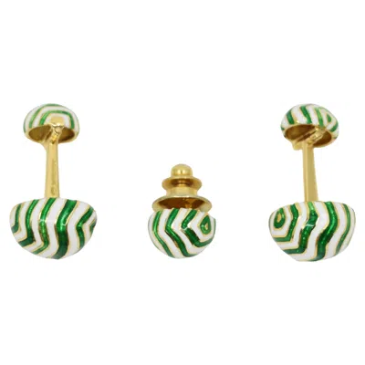 Pre-owned David Webb Vintage  18k Gold Green & White Enamel Cufflinks