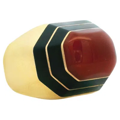 Pre-owned David Webb Vintage  Carnelian, Enamel & 18k Gold Octagonal Ring – Signed In Multi