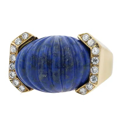 Pre-owned David Webb Vintage  Carved Lapis & Diamond 18k Dome Ring In Multi