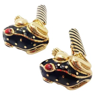 Pre-owned David Webb Vintage  Frog Ruby Black Enamel Yellow Gold Cufflinks