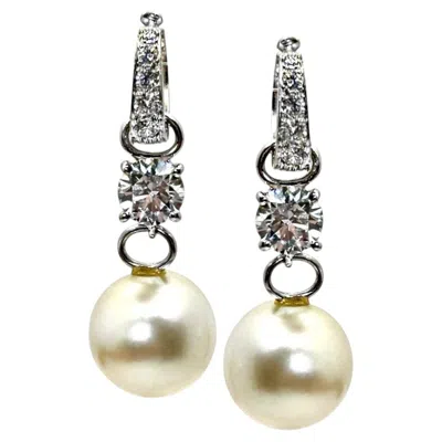 Pre-owned David Webb Vintage  Platinum Pearl And Diamond Dangle Earrings In Multiple