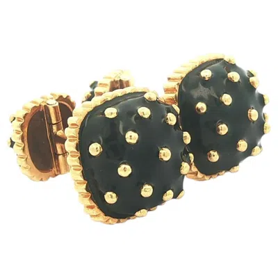 Pre-owned David Webb Vintage  Yellow Gold Black Enamel Work Gold Dots Swivel Cufflinks