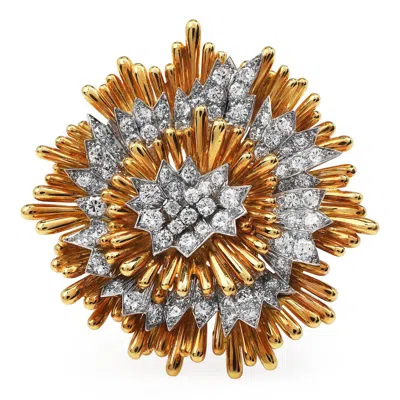 Pre-owned David Webb Vintage Diamond Floral Platinum 18k Brooch Pin And Pendant In Multi