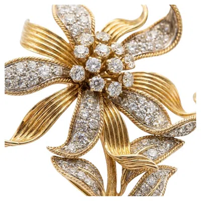 Pre-owned David Webb Vintage Diamond Flower Brooch 18k Gold Platinum 5 Carats In Multi