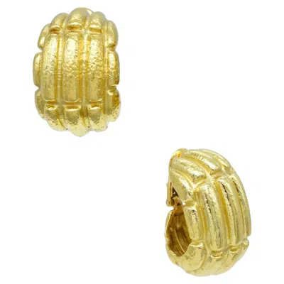 Pre-owned David Webb Vintage Mayan Half Hoop / Huggie Earrings In 18k In Multi