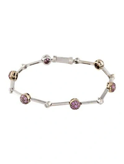 Pre-owned David Webb Vintage Platinum 18k Sapphire & Diamond Station Bracelet, 7" In Multi