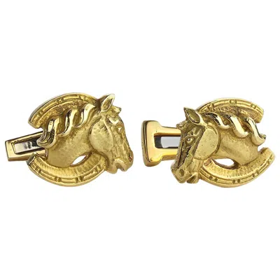Pre-owned David Webb Vintage Webb Gold Horse And Horseshoe Cufflinks, Circa 1960 In Multi