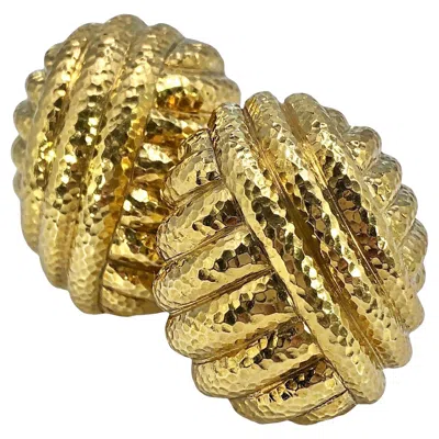 Pre-owned David Webb Vintage Yellow Gold  Large Cushion Shaped Hammered Dome Earrings
