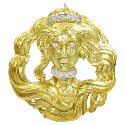 Pre-owned David Webb "virgo" Diamond & Gold Brooch/pendant In Multi