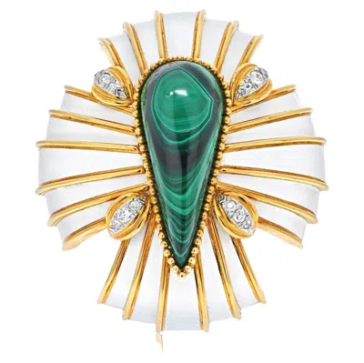 Pre-owned David Webb White Enamel And Malachite Maltese Cross Brooch