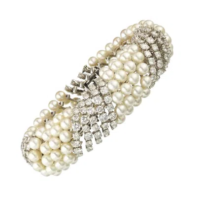 Pre-owned David Webb White Pearl And Diamond 20.00 Carat Bracelet