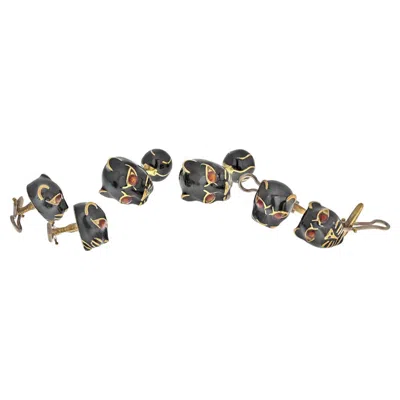 Pre-owned David Webb Yellow Gold Black Panther Mens Suit Set Cuff Links