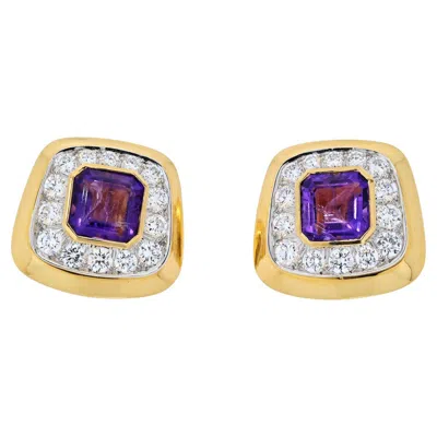 Pre-owned David Webb Yellow Gold Cushion Cut Amethyst And Diamond Clip On Earrings