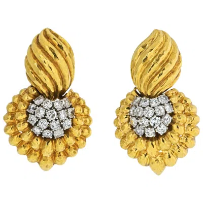 Pre-owned David Webb Yellow Gold Diamond Door-knocker Earrings 7.00 Carat